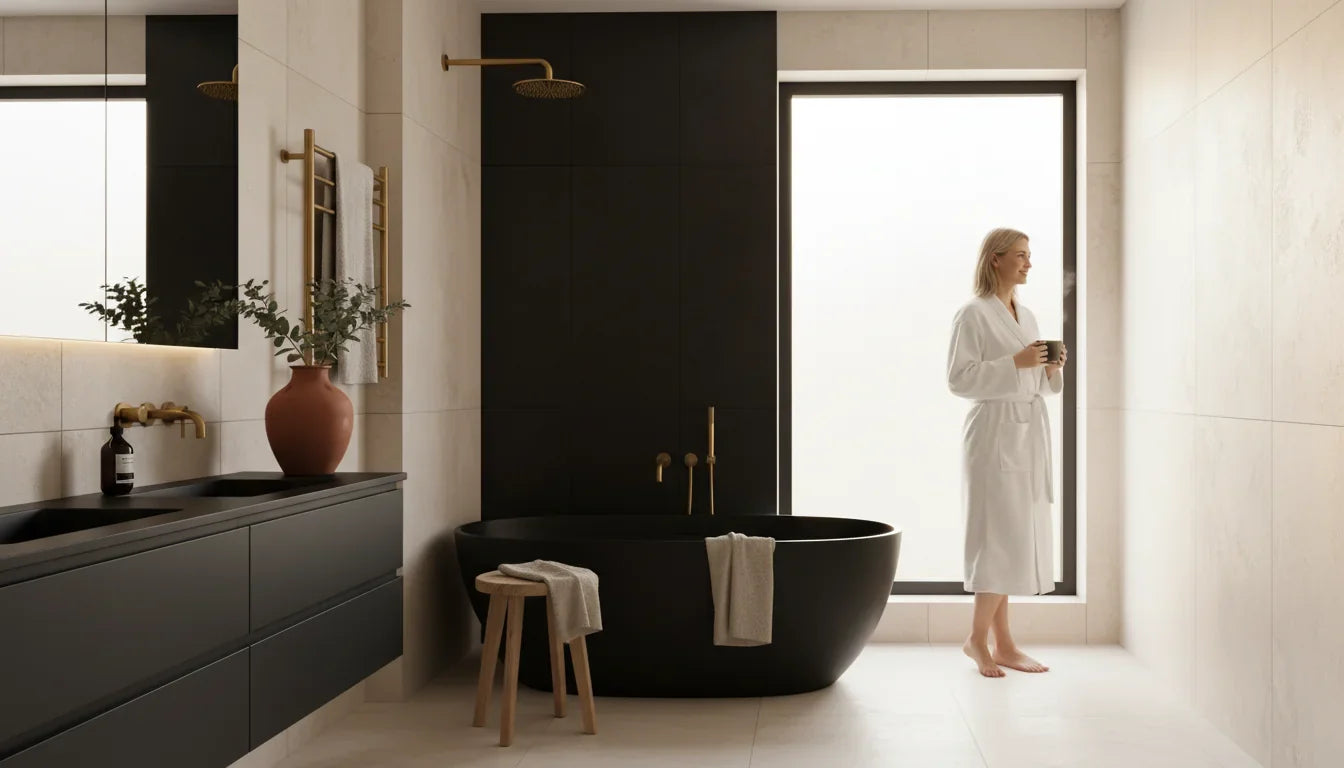 Couleurs et matières pour une salle de bain noire réussie - Image de couverture