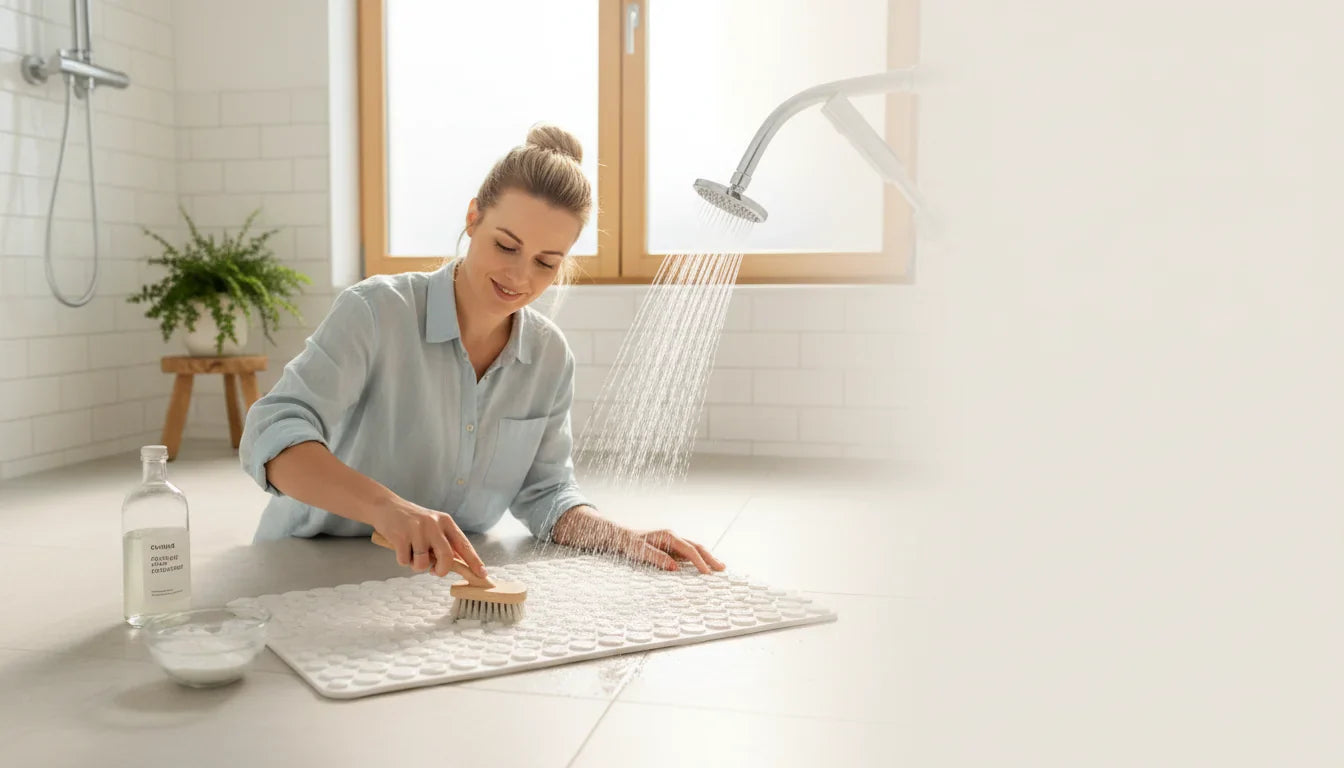 Éliminer les résidus de savon sur un tapis de douche texturé - Image de couverture