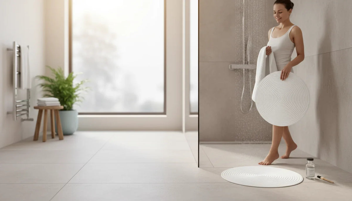 Tapis de douche vs revêtement antidérapant liquide: usage - Image de couverture